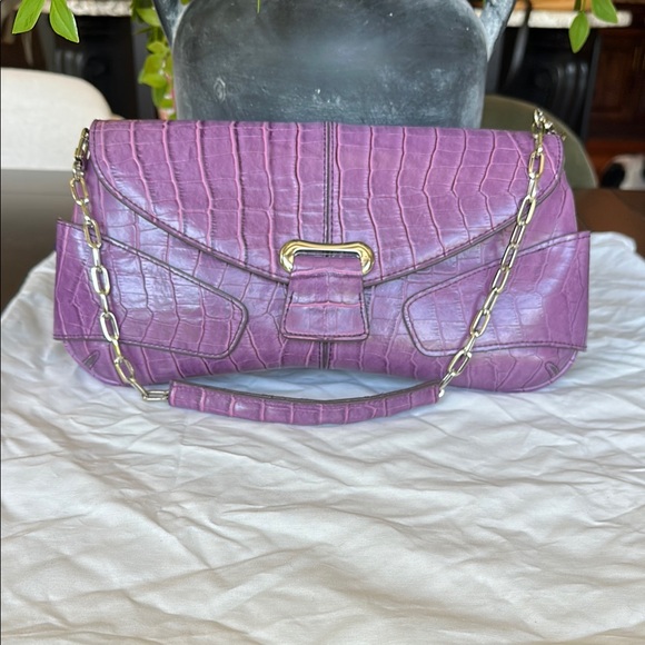 Vtg Rina Rich purple croc leather handbag